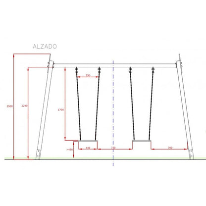 Columpio Doble De Madera Masgames Draco (asientos Planos) Superficie De Arena, Tierra O Cesped.