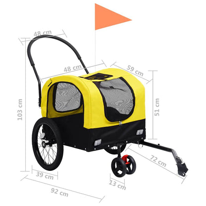 Vidaxl Remolque De Bicicleta Mascotas Cochecito 2 En 1 Amarillo Negro_2