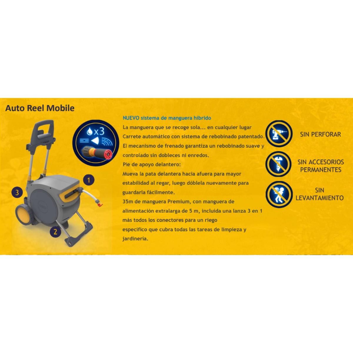 Portamangueras automático con ruedas AutoReel Mobile 35 m de manguera Hozelock