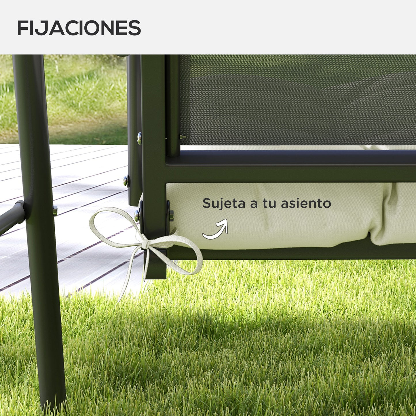 Outsunny Cojín Para Banco 128x48x8 Cm Con 2 Cordones Impermeable Crema_4