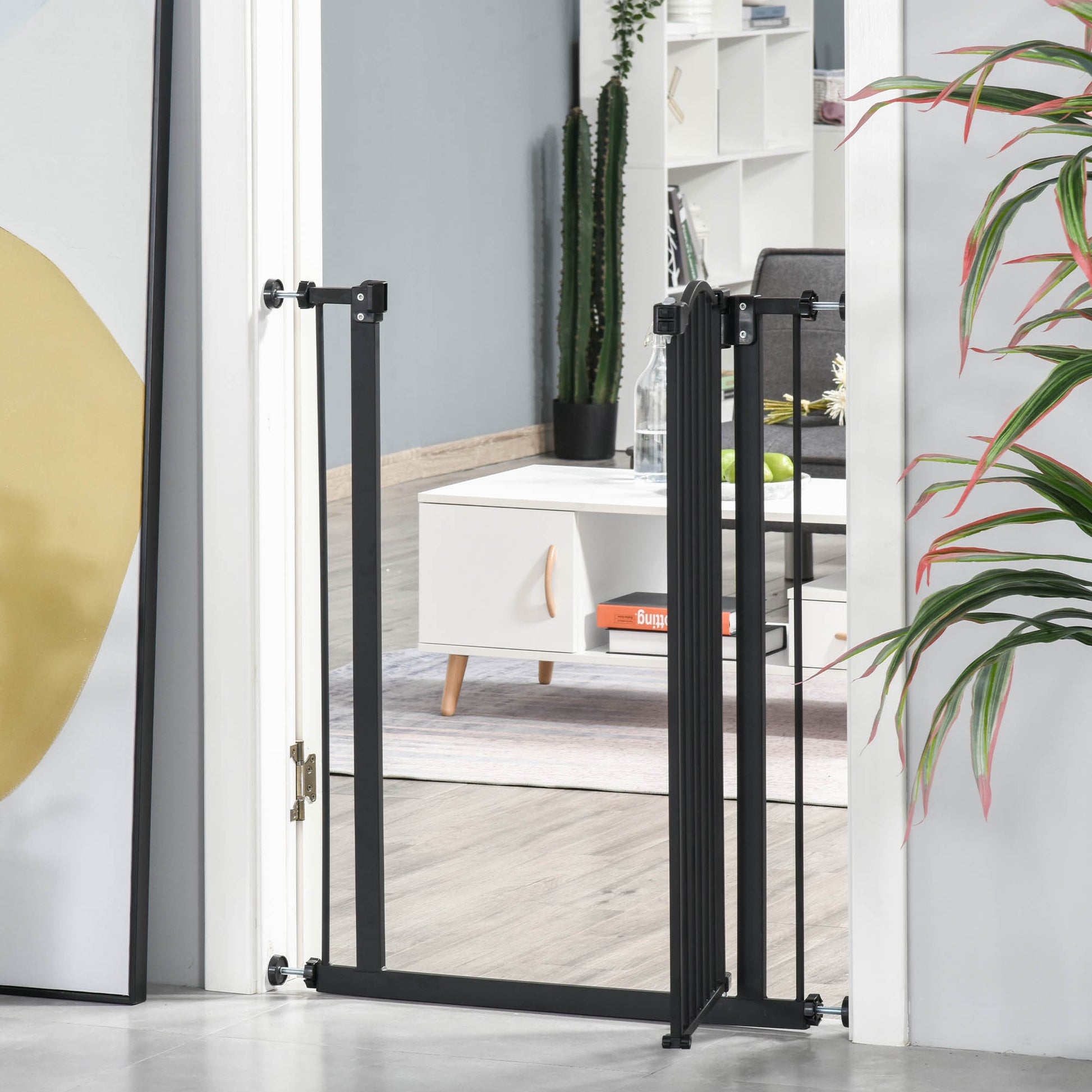 Pawhut Barrera De Seguridad Extensible Con 2 Extensiones 74-80x94 Cm Negro_1