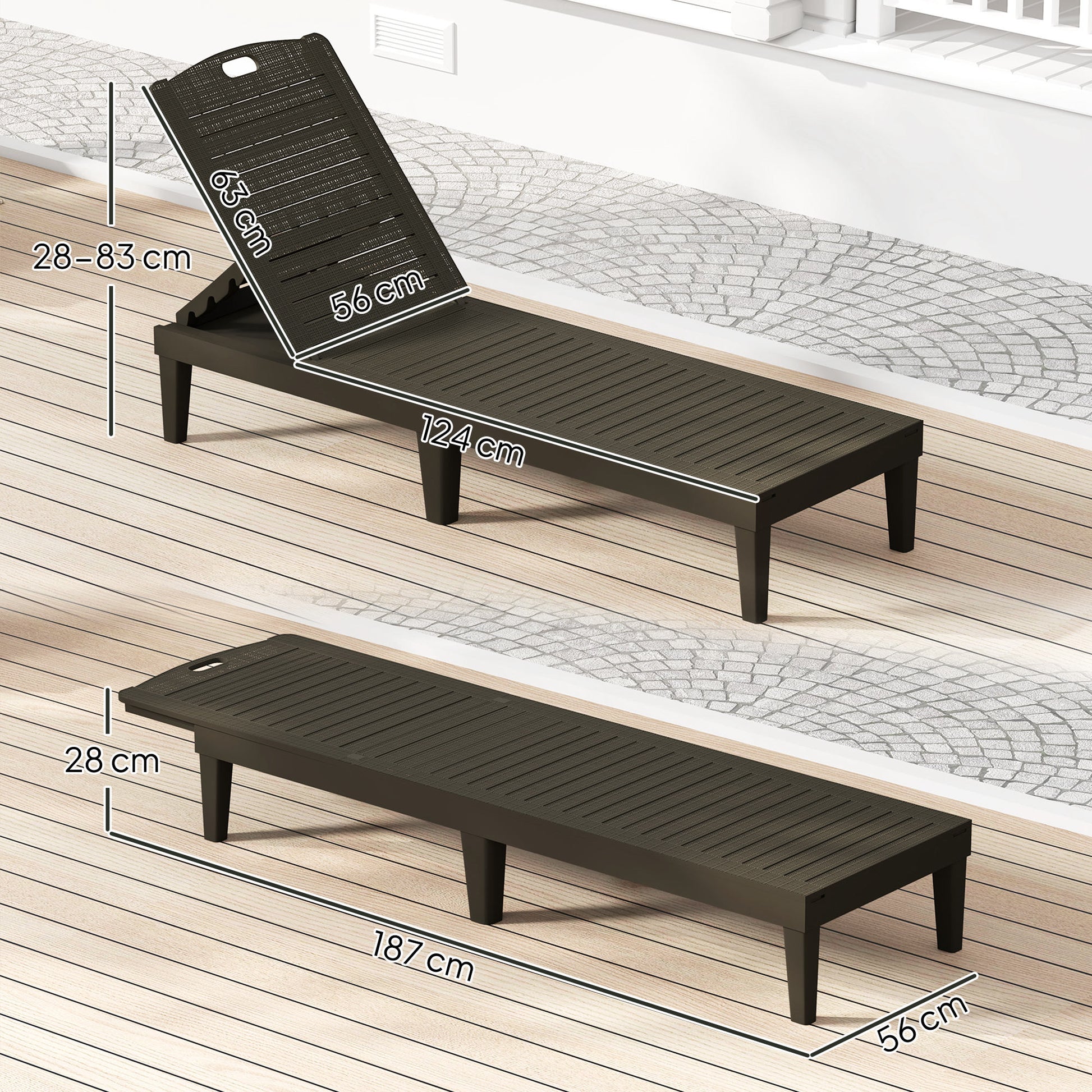 Outsunny Pack De 2 Tumbonas De Jardín Exterior Respaldo Ajustable Negro_2