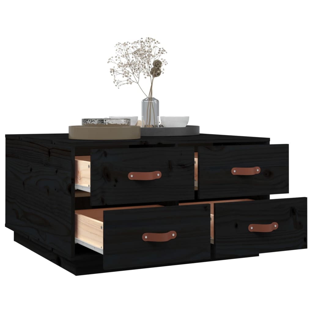 Mesa De Centro De Madera Maciza De Pino Negro 80x80x45 Cm_3