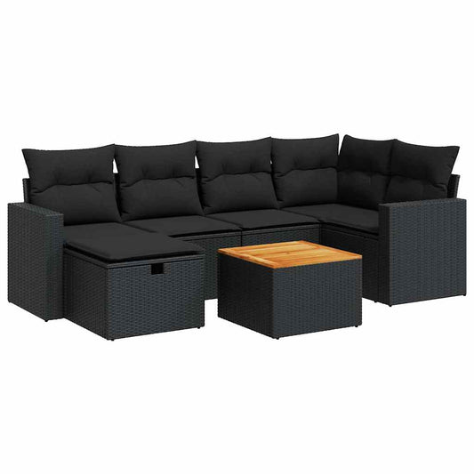 Set De Sofás De Jardín 7 Pzas Con Cojines Ratán Sintético Negro / Vetonek_0