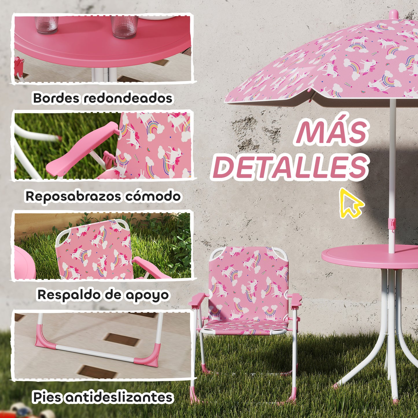 Aiyaplay Conjunto De Mesa Y Sillas Infantil De Jardín De 4 Piezas Rosa_5