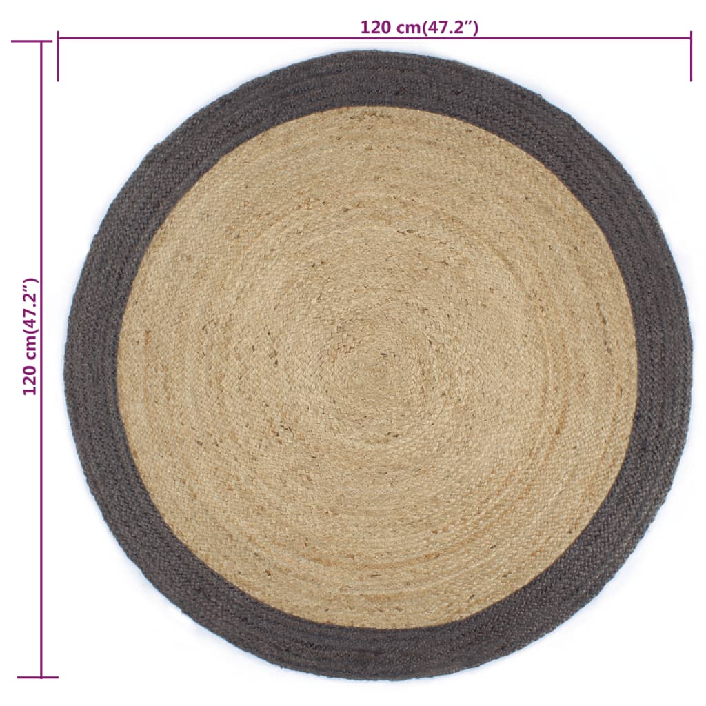 Alfombra Hecha A Mano De Yute Con Borde Gris Oscuro 120 Cm / Vetonek_1