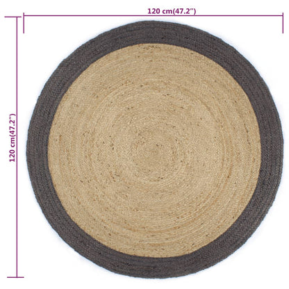 Alfombra Hecha A Mano De Yute Con Borde Gris Oscuro 120 Cm / Vetonek_1