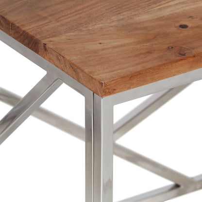 Mesa De Centro Acero Inoxidable Plateado Y Madera Maciza Acacia_3