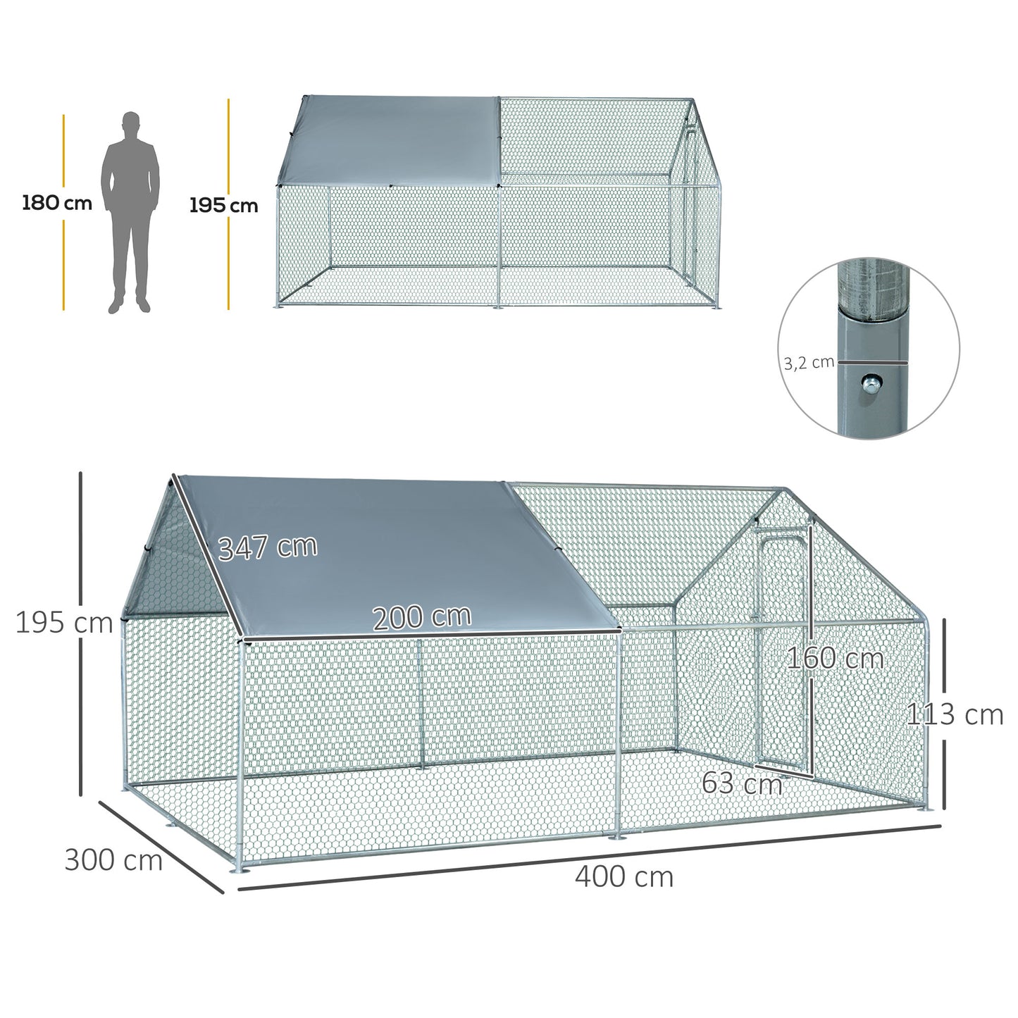 Pawhut Gallinero Exterior Grande De Metal Galvanizado 3x4x1,95 M Plata_2