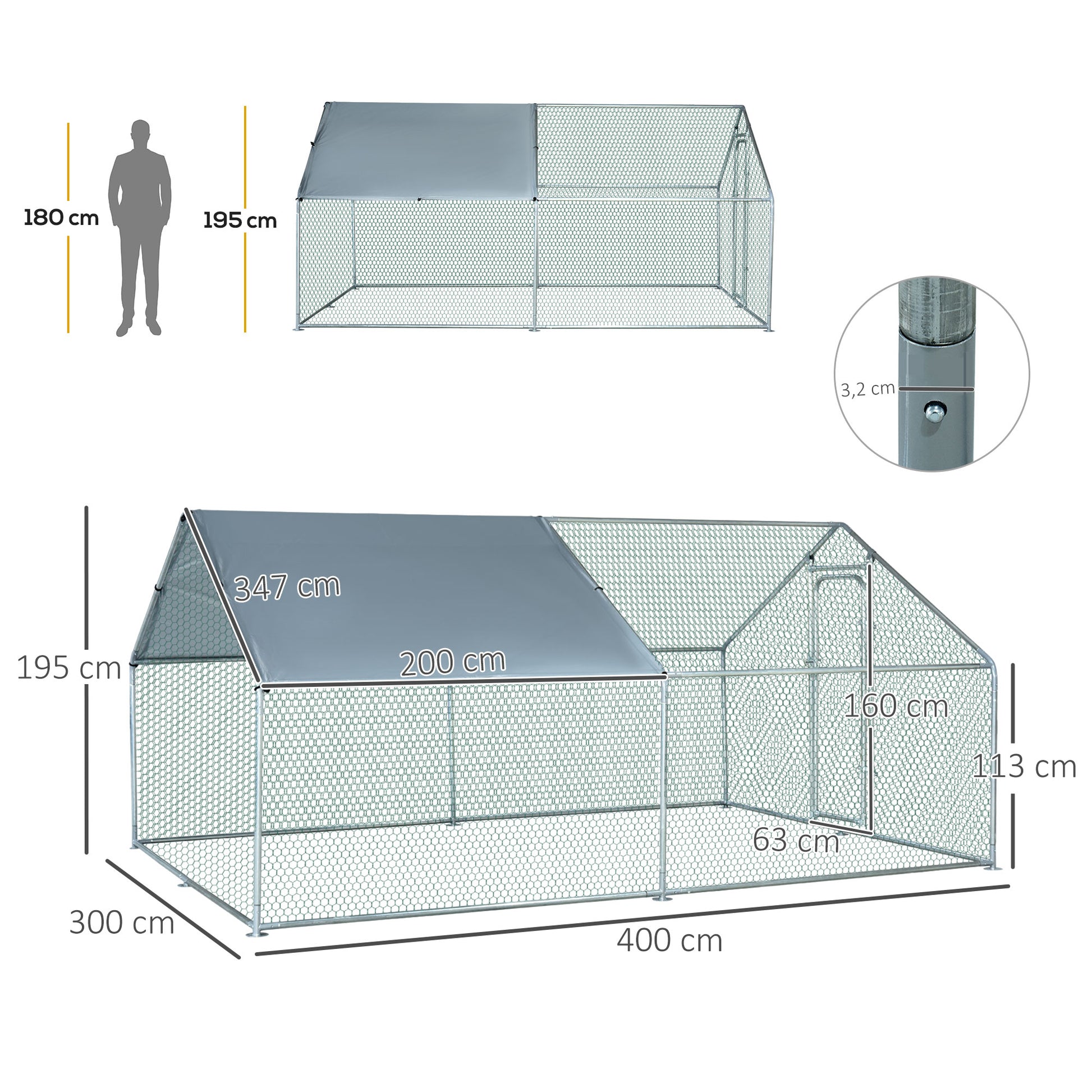 Pawhut Gallinero Exterior Grande De Metal Galvanizado 3x4x1,95 M Plata_2