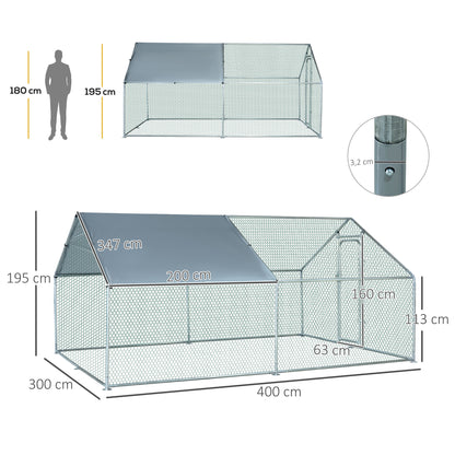 Pawhut Gallinero Exterior Grande De Metal Galvanizado 3x4x1,95 M Plata_2