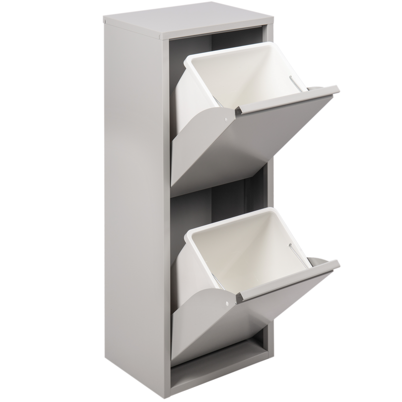 Cubo De Basura Metálico Con 2 Compartimentos Gris Claro Para Reciclaje_0