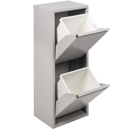 Cubo De Basura Metálico Con 2 Compartimentos Gris Claro Para Reciclaje_0