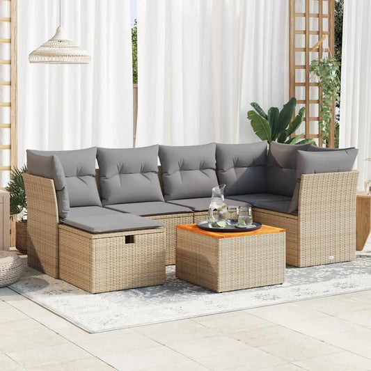 Set Sofás De Jardín 7 Piezas Y Cojines Ratán Sintético Beige / Vetonek_0