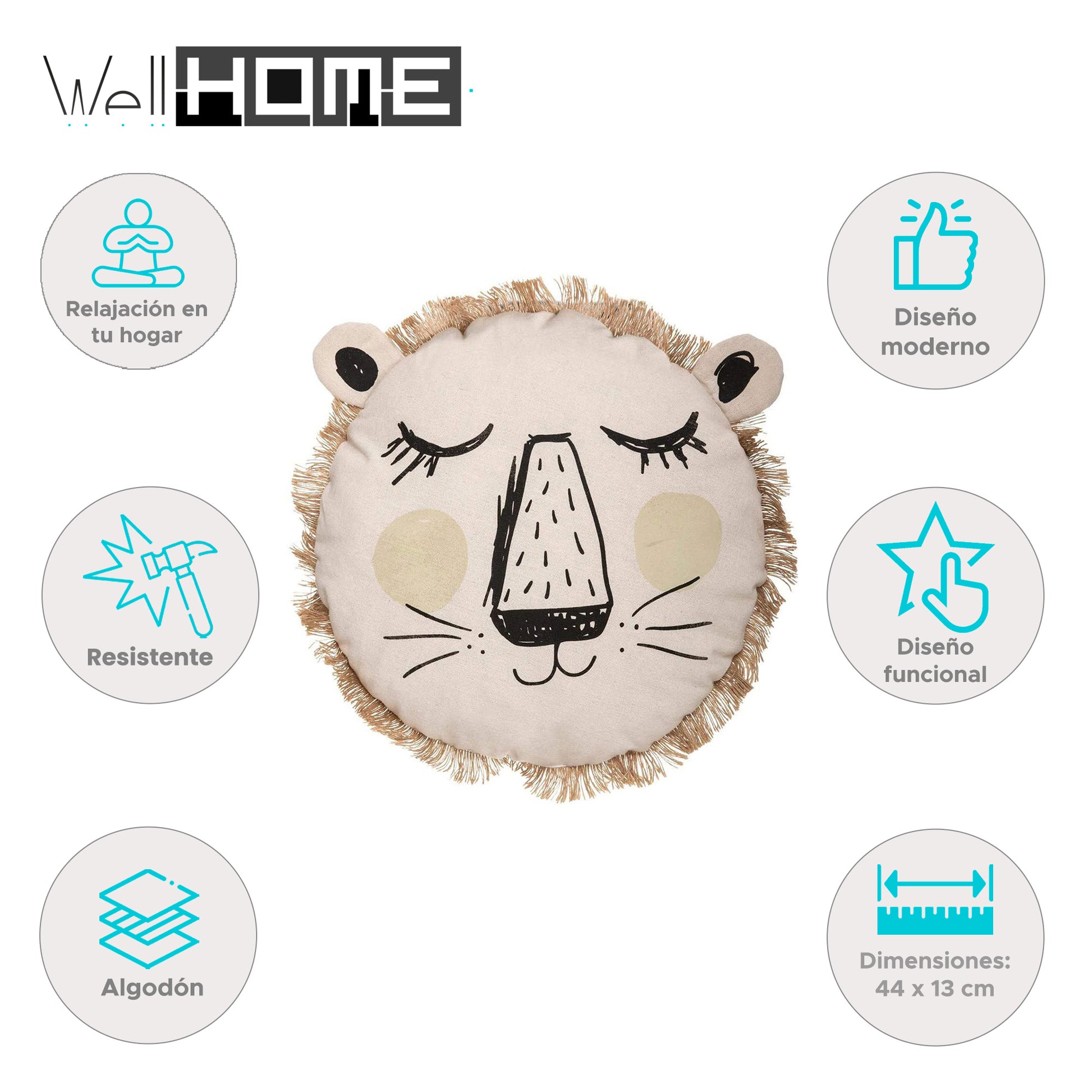 Well Home - Cojín De Flecos Con Cara De León_1