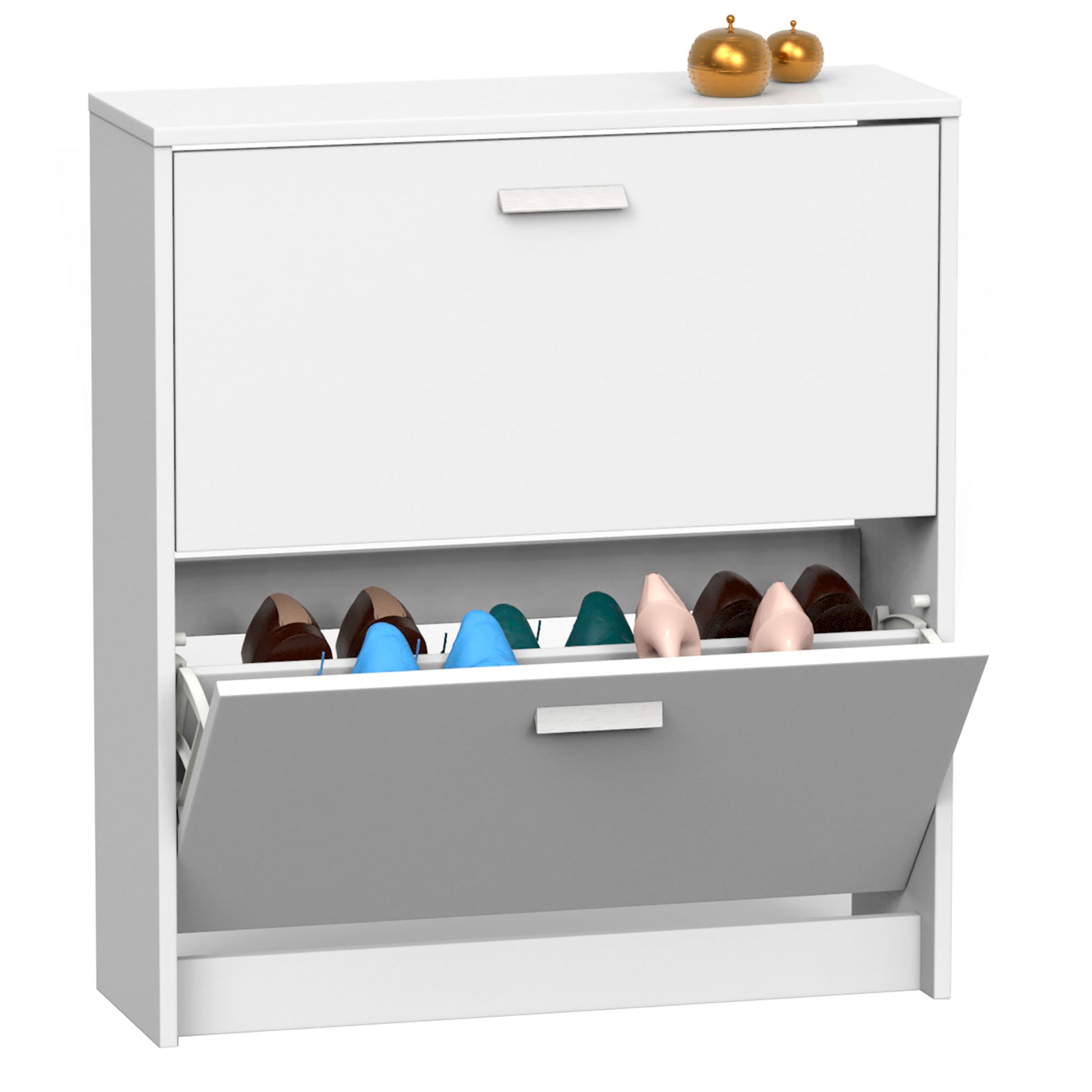 Zapatero Entrada Recibidor, Mueble Auxiliar Estrecho Zapatos, 2 Puertas, Madera 82x74x25 Cm, Briebe, Nova, Blanco_0