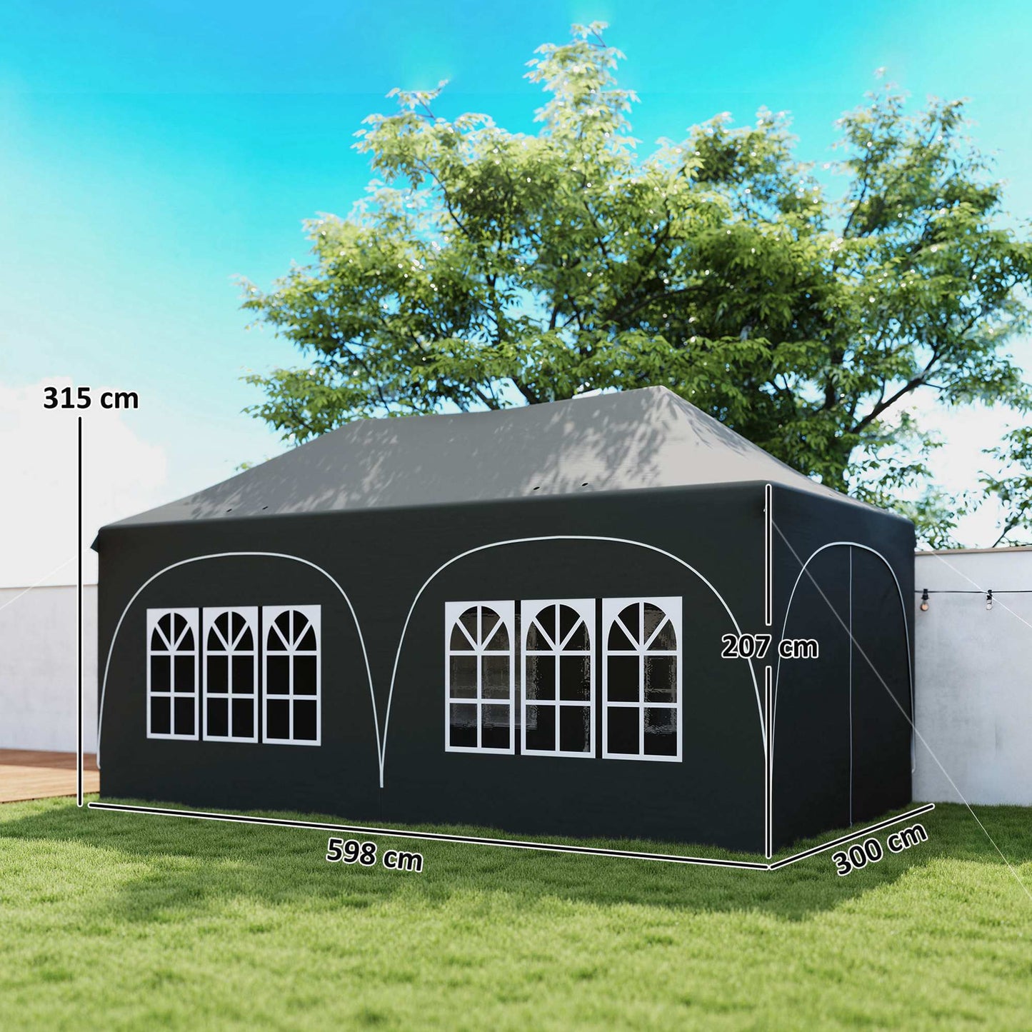 Outsunny Carpa Plegable 6x3 M Con Altura Ajustable 6 Laterales Extraíbles Gris_2