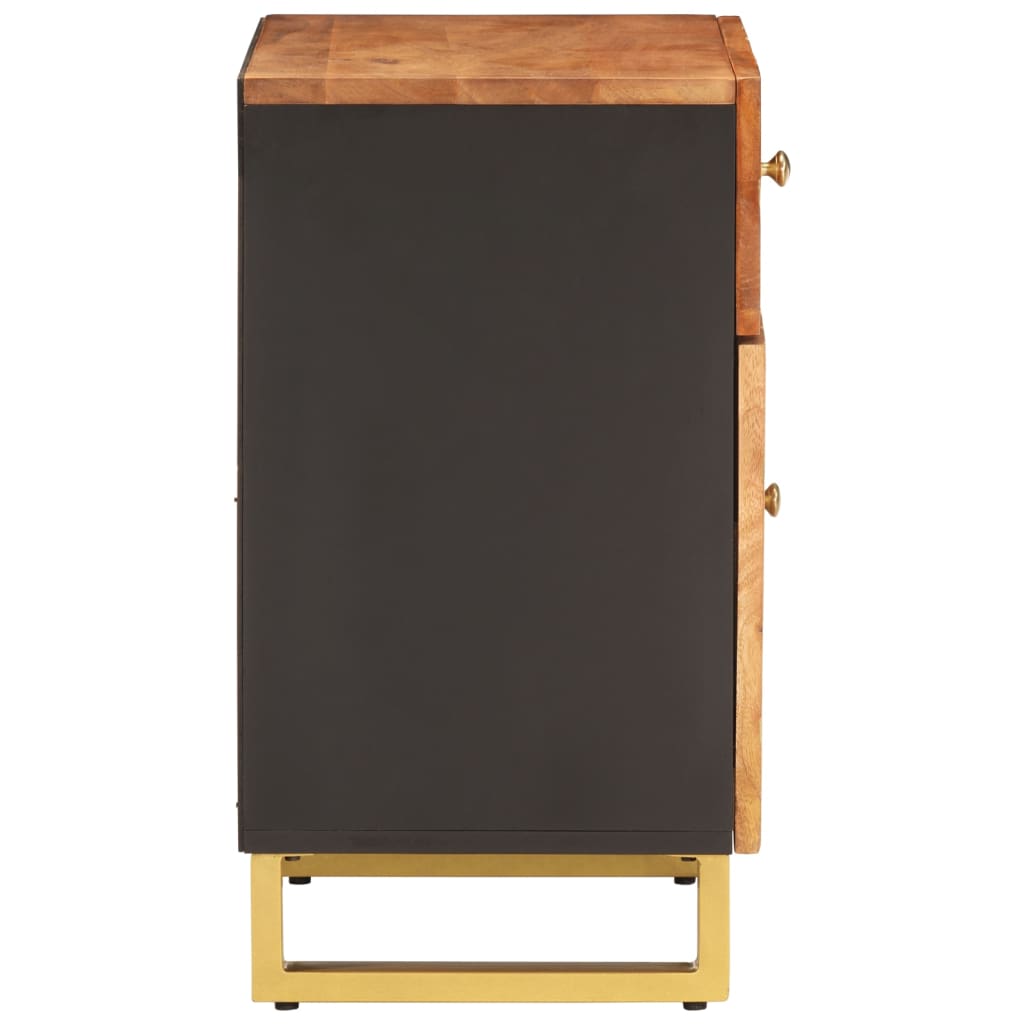 Mesita De Noche Madera Maciza Mango Marrón Y Negro 50x33x60 C_3