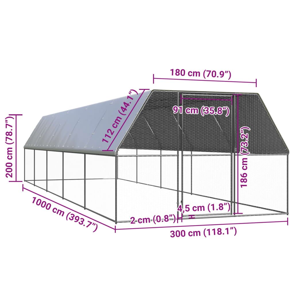 Vidaxl Jaula Gallinero De Exterior De Acero Galvanizado 3x10x2 M_4