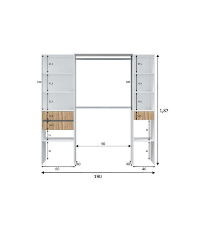 Armario Vestidor Tempo Con 3 Cajones Y 2 Barras De Colgar Color Blanco/natur. 187 Cm Alto_4
