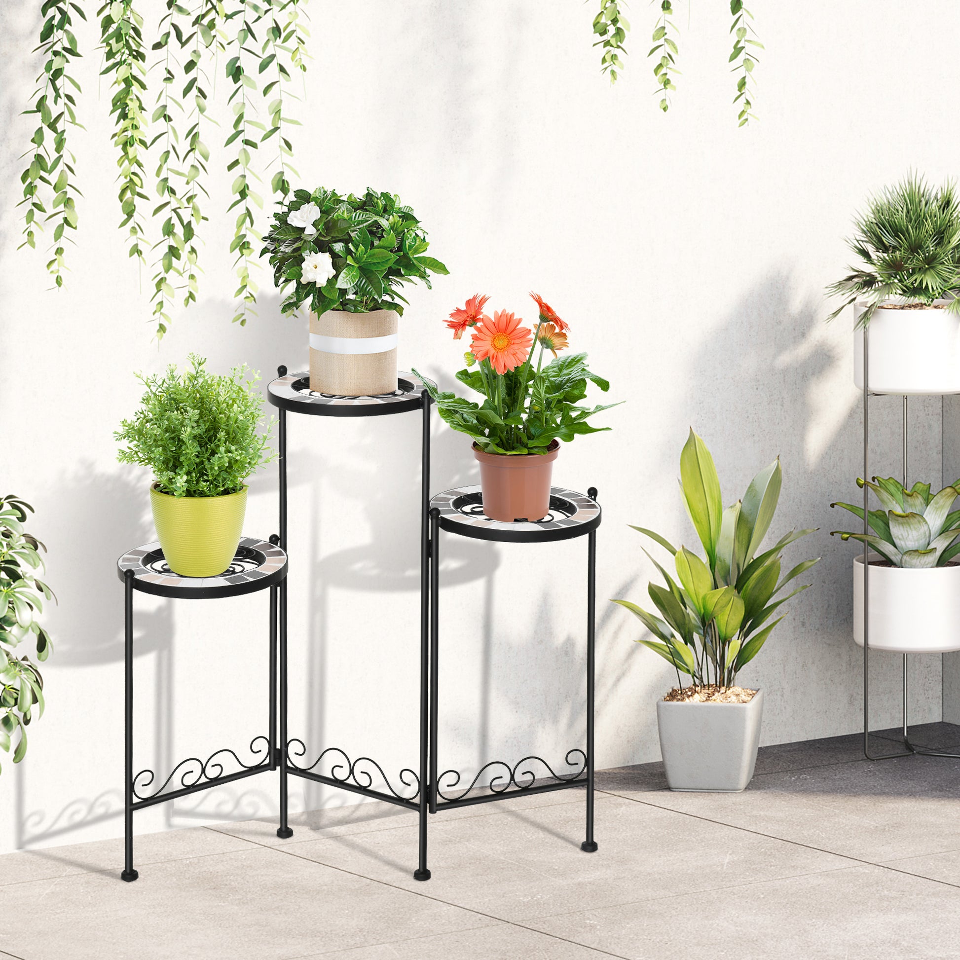 Outsunny Soporte Metal Para Plantas Mecetas Plegable Con 3 Estantes 60x22x65 Cm_1