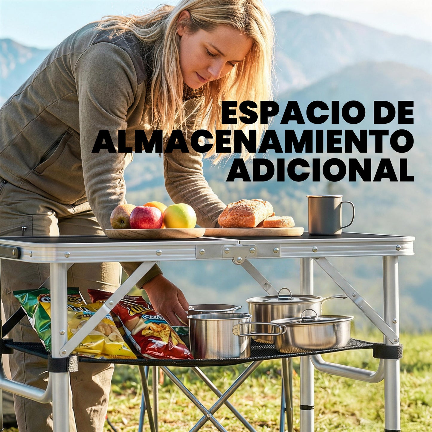 Outsunny Mesa Plegable Camping 60x40x60 Cm Altura Ajustable En 4 Niveles Negro_5