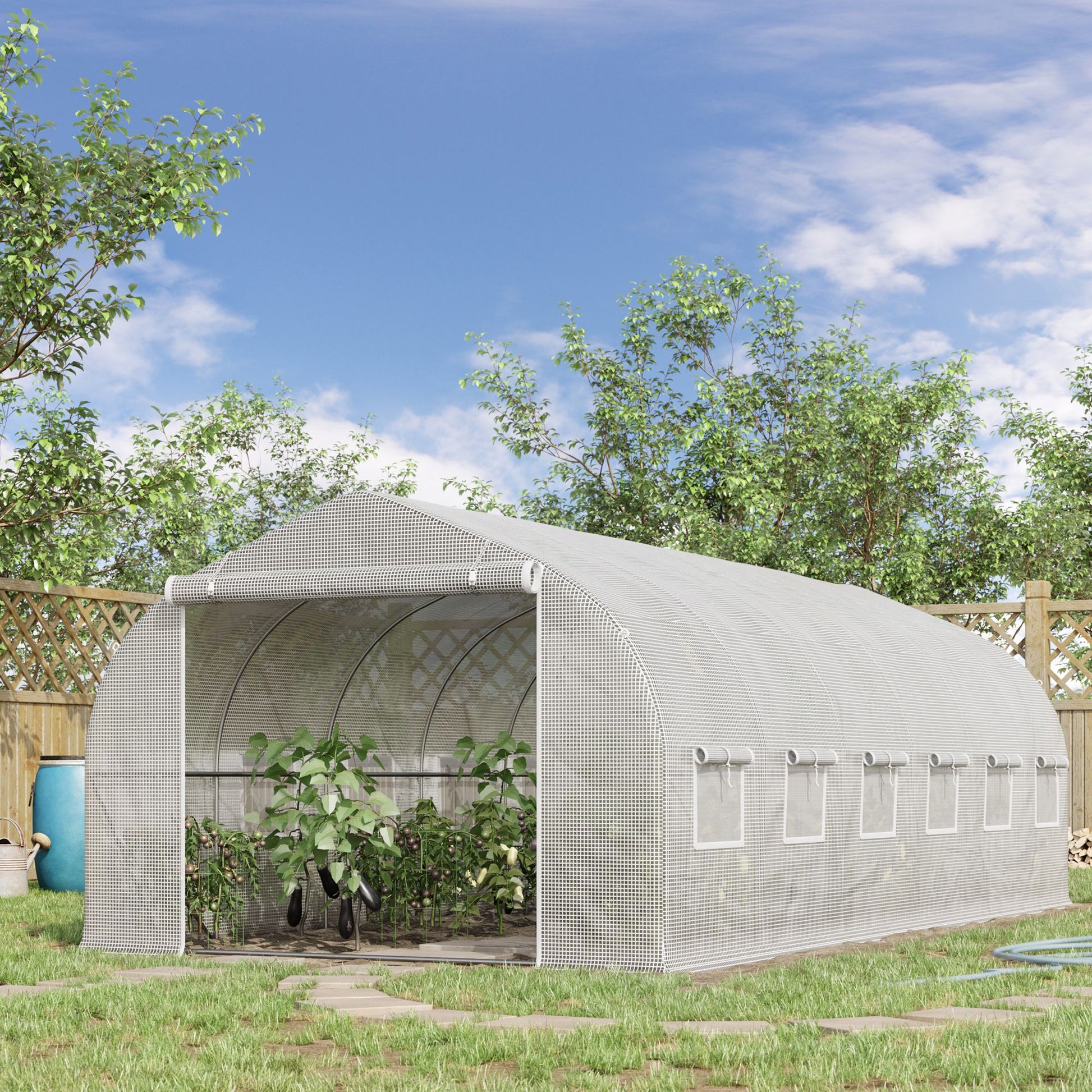 Outsunny Invernadero De Túnel 6x3x2m Con Puerta Y 12 Ventanas Enrollables Blanco_1