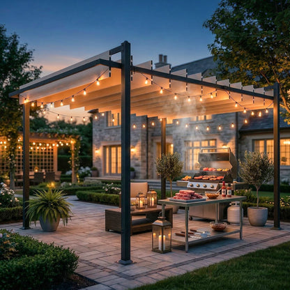 Outsunny Pérgola De Jardín 3x3,8 M Con Techo De Lamas Ajustable Upf50+ Beige_4