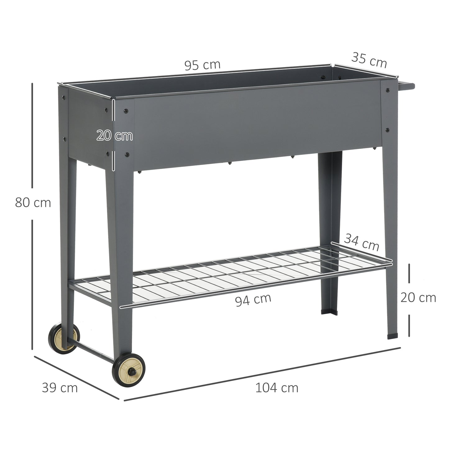 Outsunny Jardinera Elevada De Metal Con Ruedas Para Cultivo Plantas Flores Gris_2