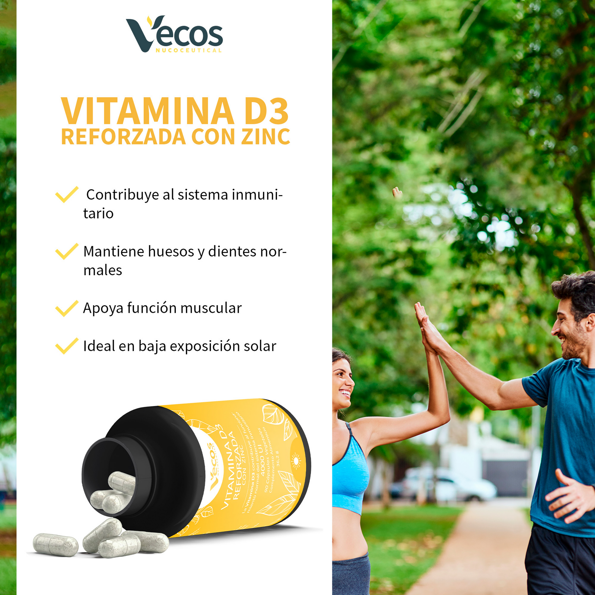 Vitamina D3 4000 Ui Con Zinc Vecos 90 Cápsulas | Defensas Activas Y Refuerzo Del Sistema Inmune_3