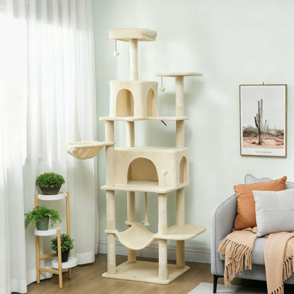 Pawhut Árbol Rascador Para Gatos 202 Cm Con Plataformas 2 Camas 2 Cuevas Beige_1