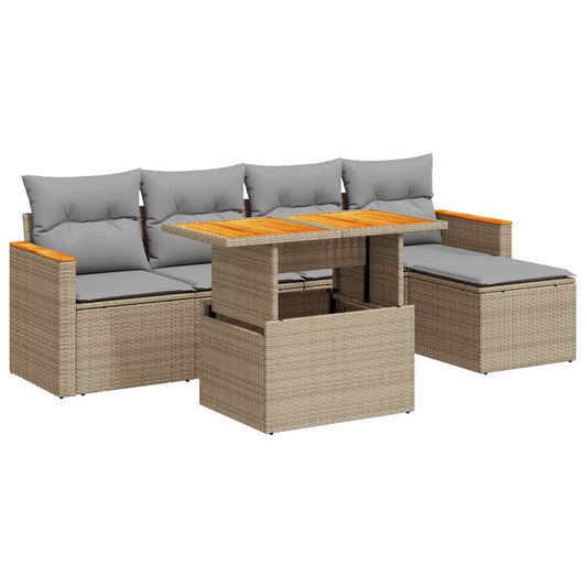 Set Sofás Jardín Y Cojines 6 Pzas Ratán Sintético Acacia Beige / Vetonek_0