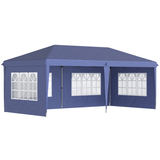 Outsunny Conjunto De 1 Carpa Plegable 6x3 M Y 2 Paredes Laterales 3x2 M Azul_0
