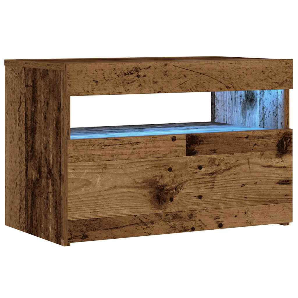 Mesilla De Noche Con Luces Led Madera Vieja 60x35x40 Cm_4
