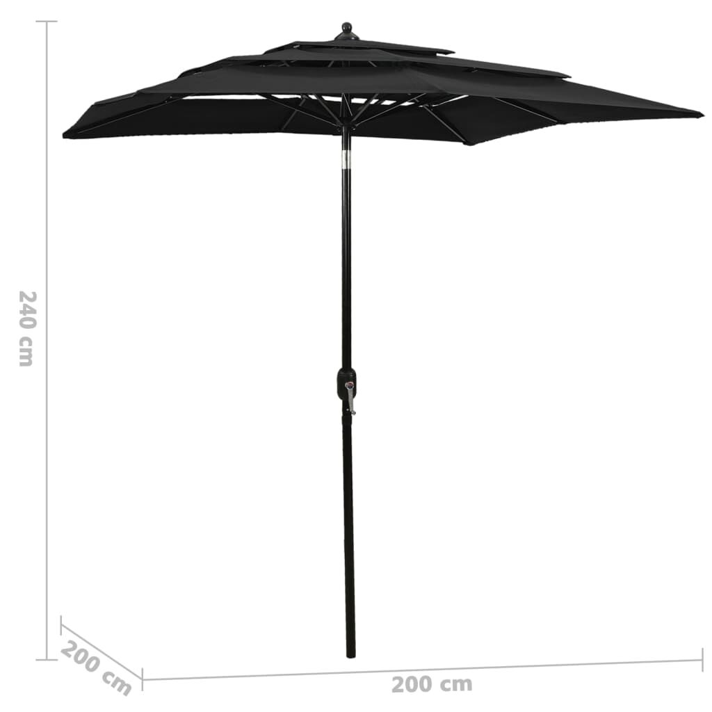 Vidaxl Sombrilla Jardín 3 Niveles Con Palo De Aluminio Negro 2,5x2,5 M_2