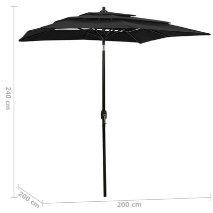 Vidaxl Sombrilla Jardín 3 Niveles Con Palo De Aluminio Negro 2,5x2,5 M_2