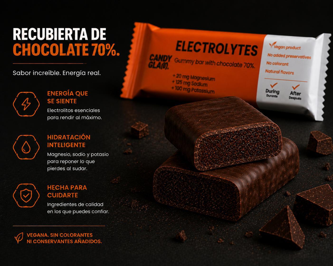 Candyglam Electrolitos | Gummy Bar Vegana Con Chocolate 70% | Magnesio, Sodio Y Potasio | Pack 9 Barritas_5