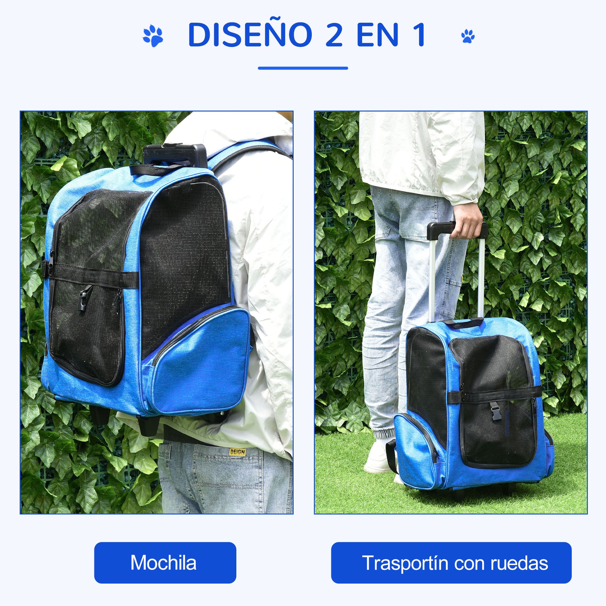 Pawhut Transportín Carrito Para Mascotas Perros 2 En 1 Con 2 Ruedas Asa_3