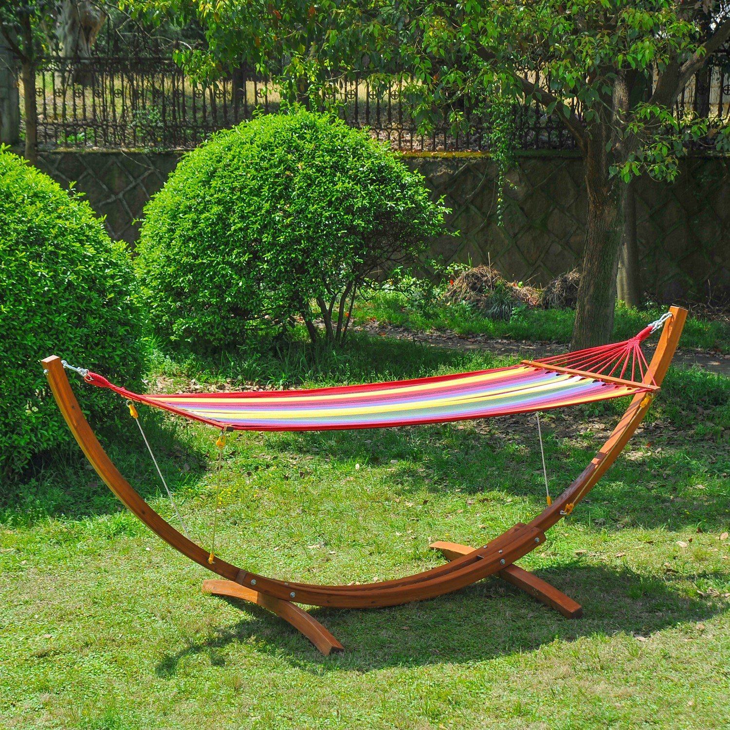 Outsunny Hamaca Con Soporte De Madera Tumbona Para Jardín Playa Carga 120kg_1