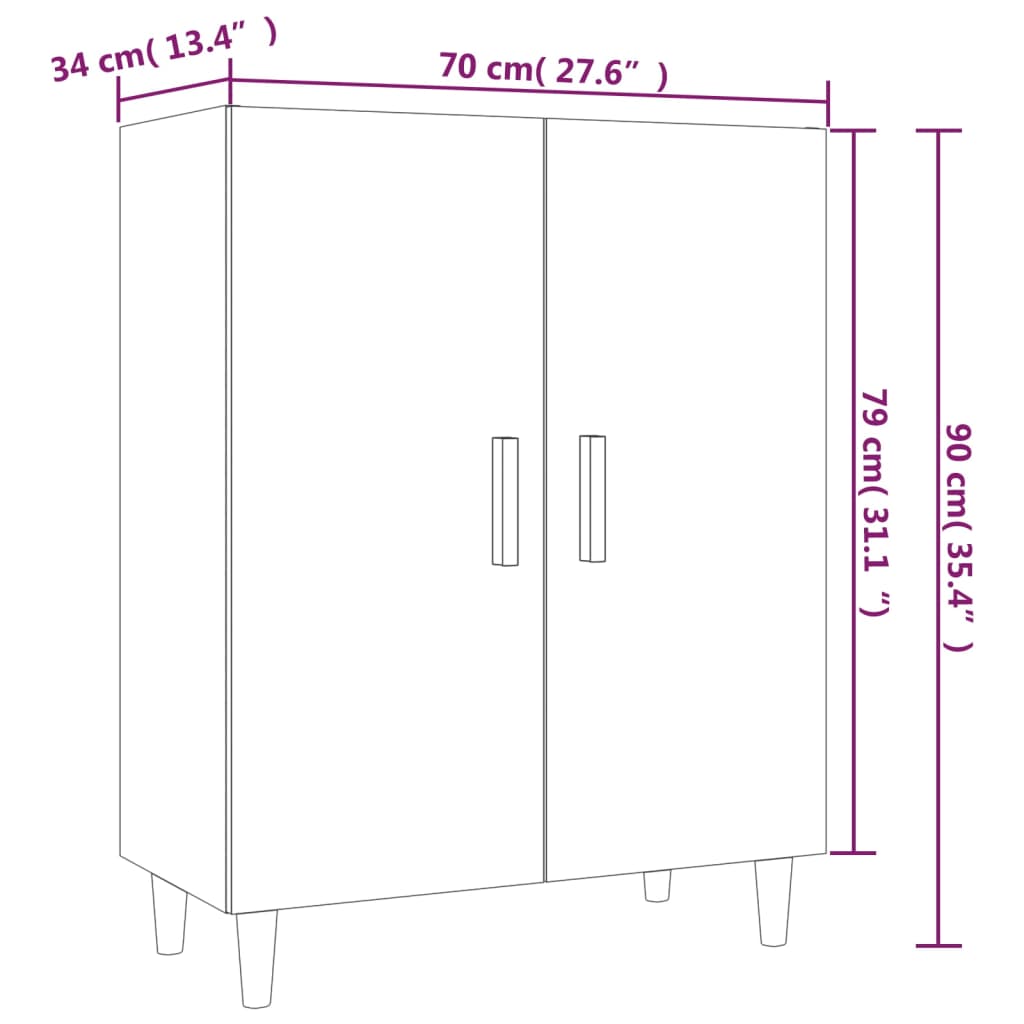 Aparador De Madera Contrachapada Blanco Brillante 70x34x90 Cm / Vetonek_1