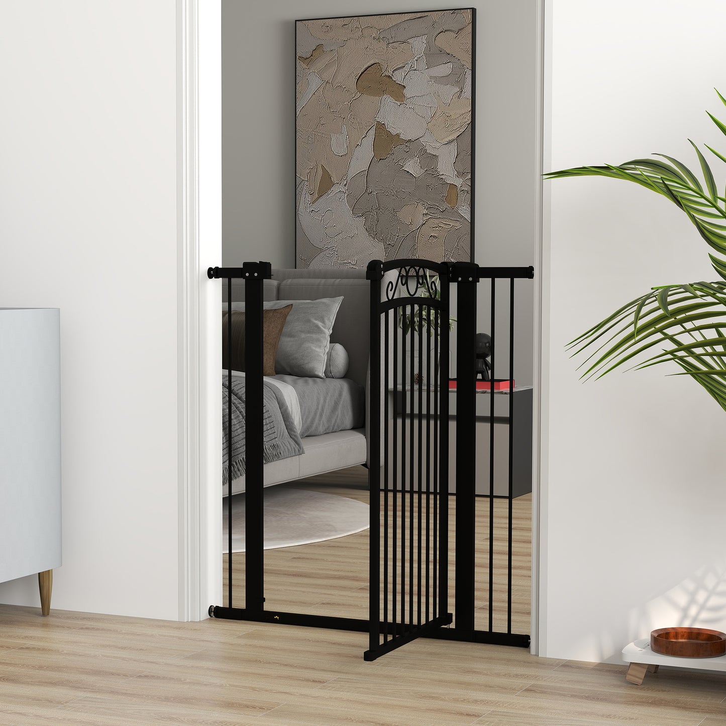 Pawhut Barrera Para Perros Con Ancho Ajustable 76-104 Cm 2 Extensiones Negro_4