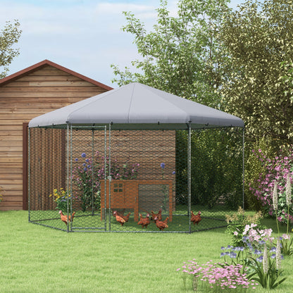 Pawhut Gallinero Para Exterior Grande De Acero 400x346x263 Cm Plata_1