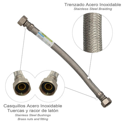 Latiguillo Flexible Reforzado Acero Inoxidable Termo Hembra 1/2 - Hembra 1/2 Longitud 300 Mm_1