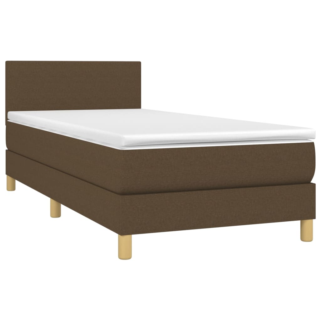 Cama Box Spring Colchón Y Luces Led Tela Marrón Oscuro 80x200cm / Vetonek_2