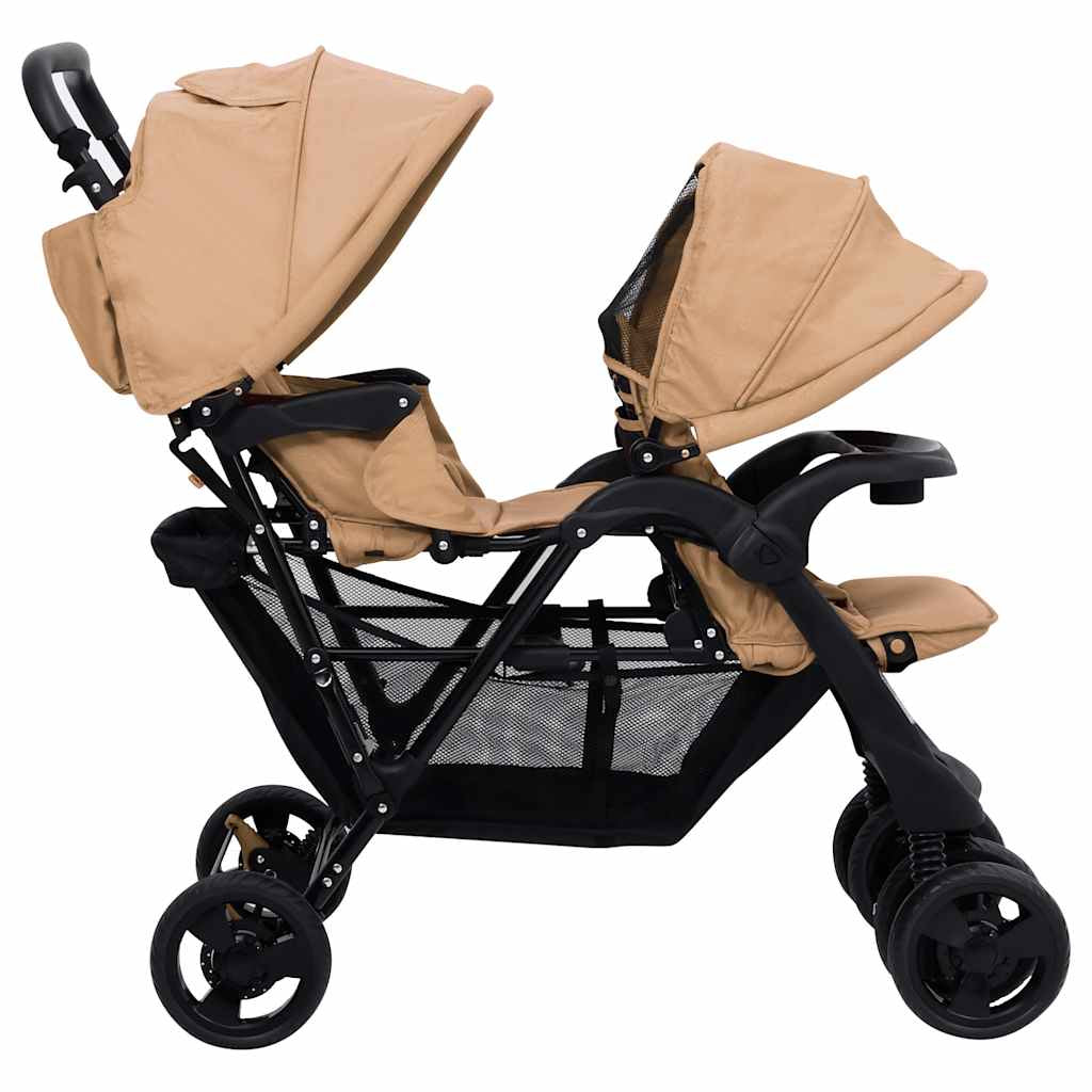 Vidaxl Carrito Para Gemelos Tandem De Acero Gris Taupé_4