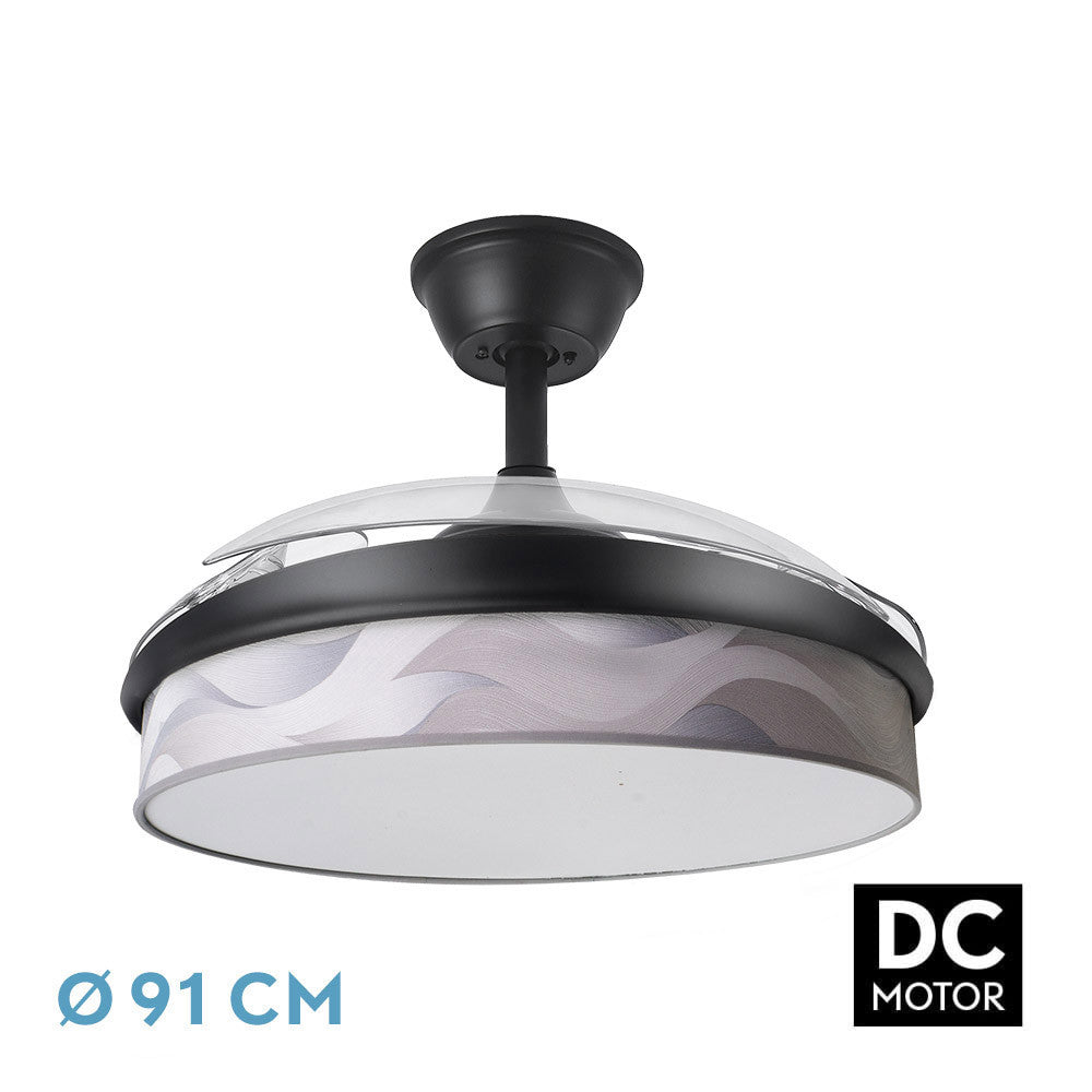 Ventilador Dc Moda 72w Negro/ola Gris 91d 3aspas 7200lm 3000-4000-6000k Remoto+ Memoria+ Temporizador_0