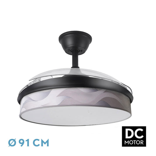 Ventilador Dc Moda 72w Negro/ola Gris 91d 3aspas 7200lm 3000-4000-6000k Remoto+ Memoria+ Temporizador_0