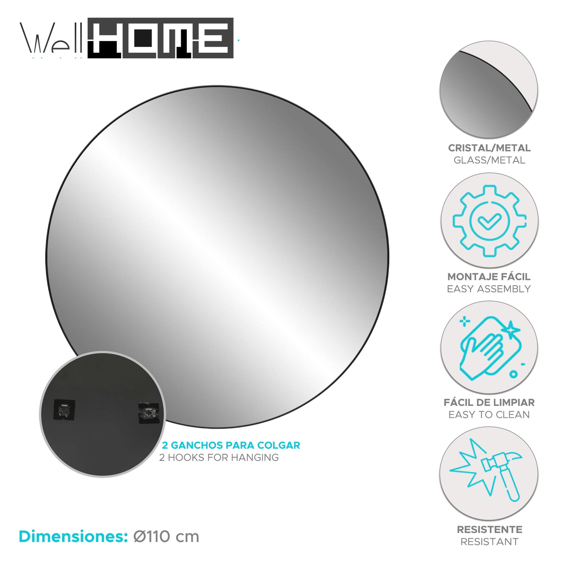 Well Home Espejo Redondo Marco En Metal Ø110cm_1