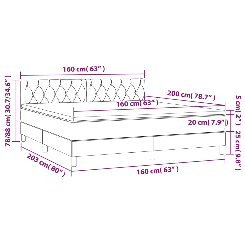 Cama Box Spring Con Colchón Y Led Tela Crema 160x200 Cm / Vetonek_5