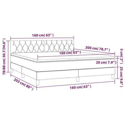 Cama Box Spring Con Colchón Y Led Tela Crema 160x200 Cm / Vetonek_5